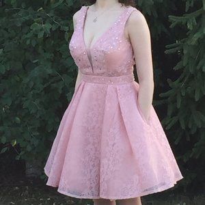 Pink Floral Homecoming Dress with Pockets
